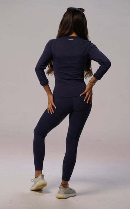 Long Sleeve Seamless Top - Navy Blue