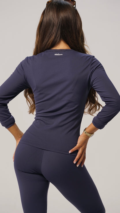 Long Sleeve Seamless Top - Navy Blue