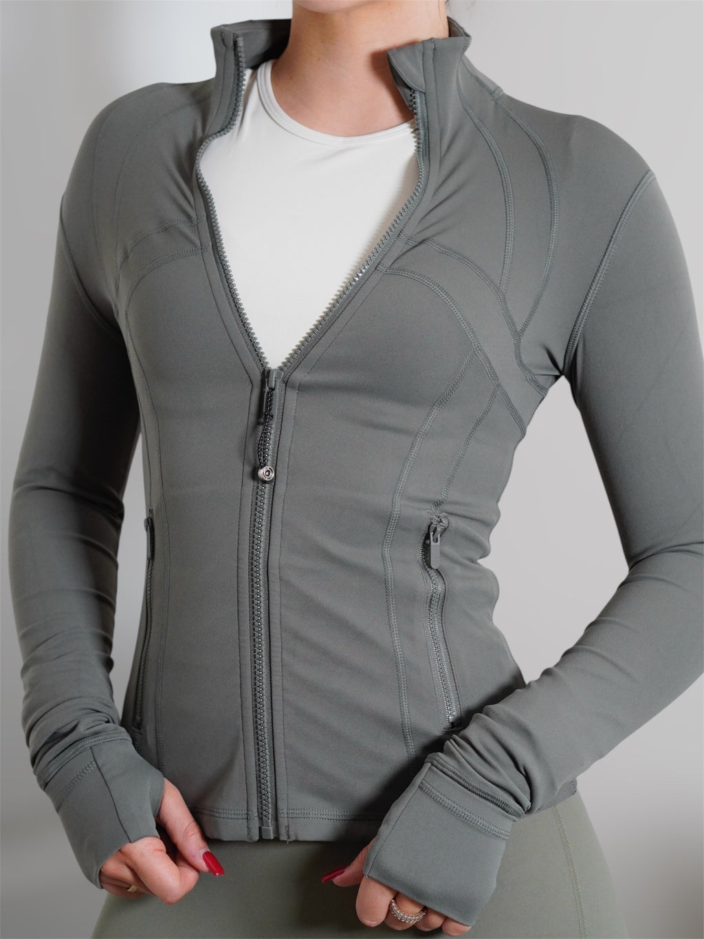 Premium 'Waist Sinching' Zip Jacket - Khaki / Ash