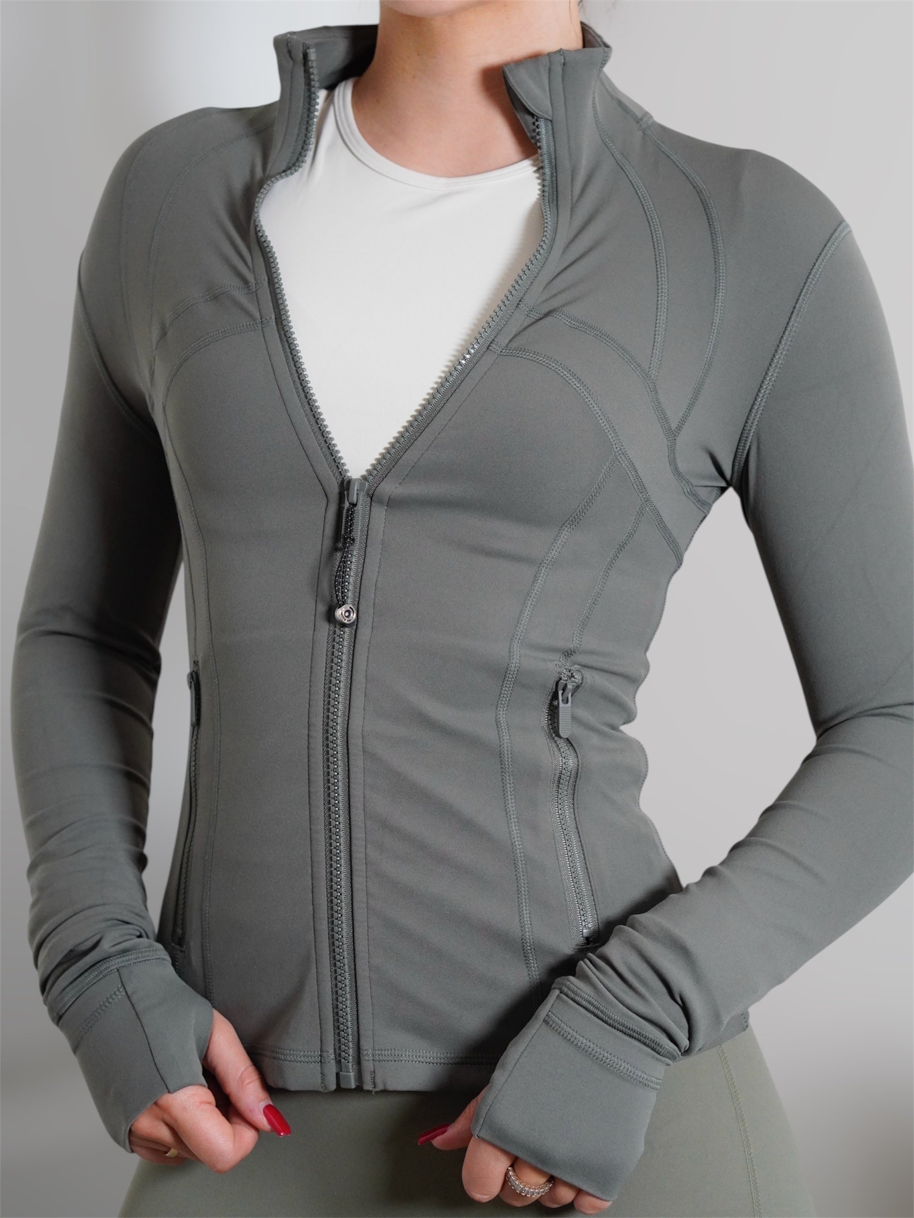 Premium 'Waist Sinching' Zip Jacket - Khaki / Ash