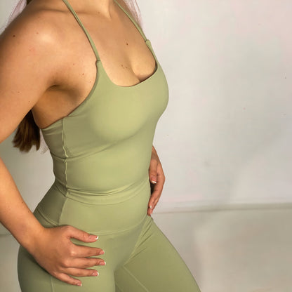 Seamless Strap Vest Top - Light Olive