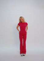 Seamless Flared Leggings in Ruby Red