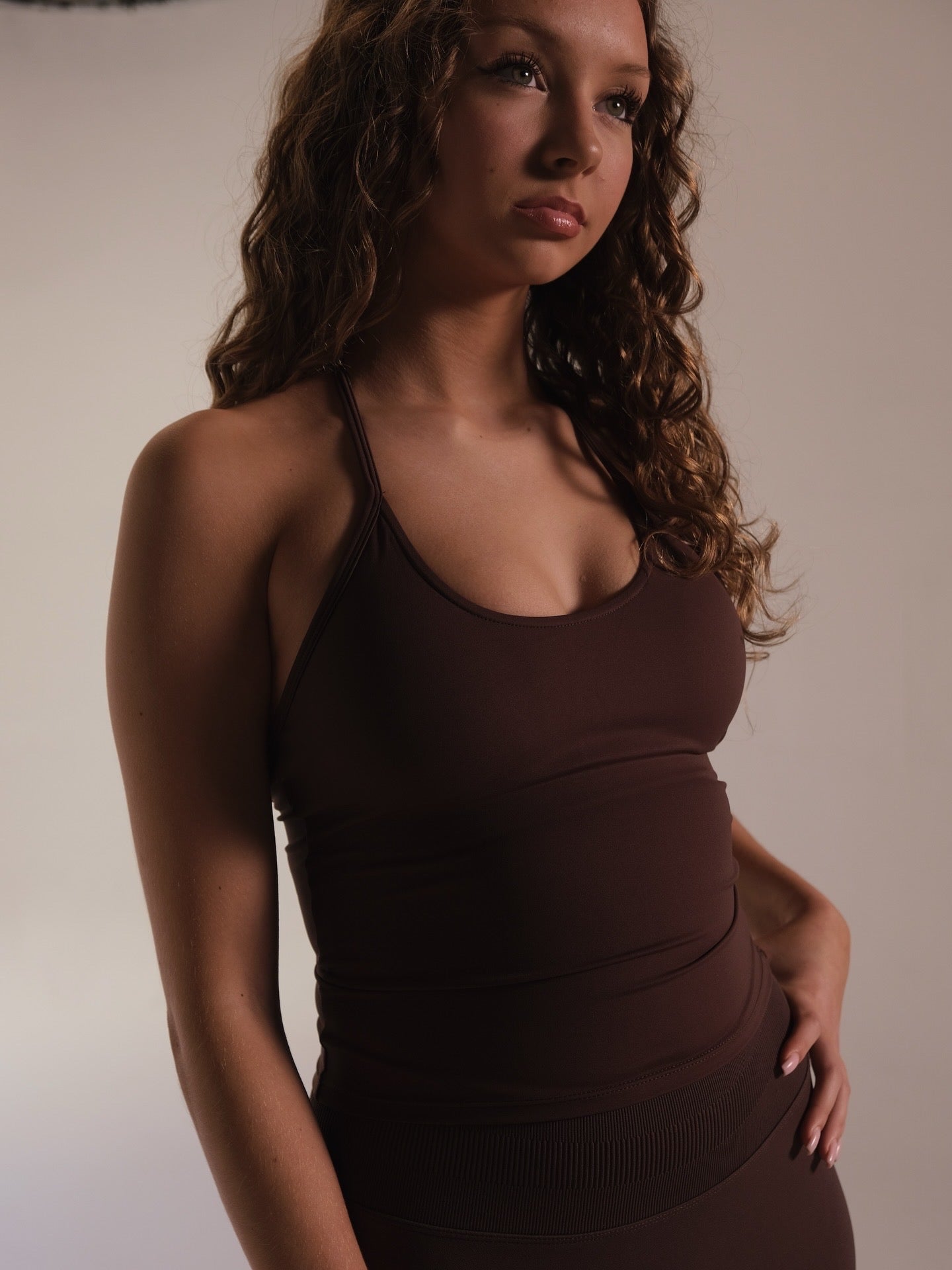 Seamless Adjustable Halter Vest in Brown