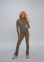 Premium 'Waist Sinching' Zip Jacket - Khaki / Ash