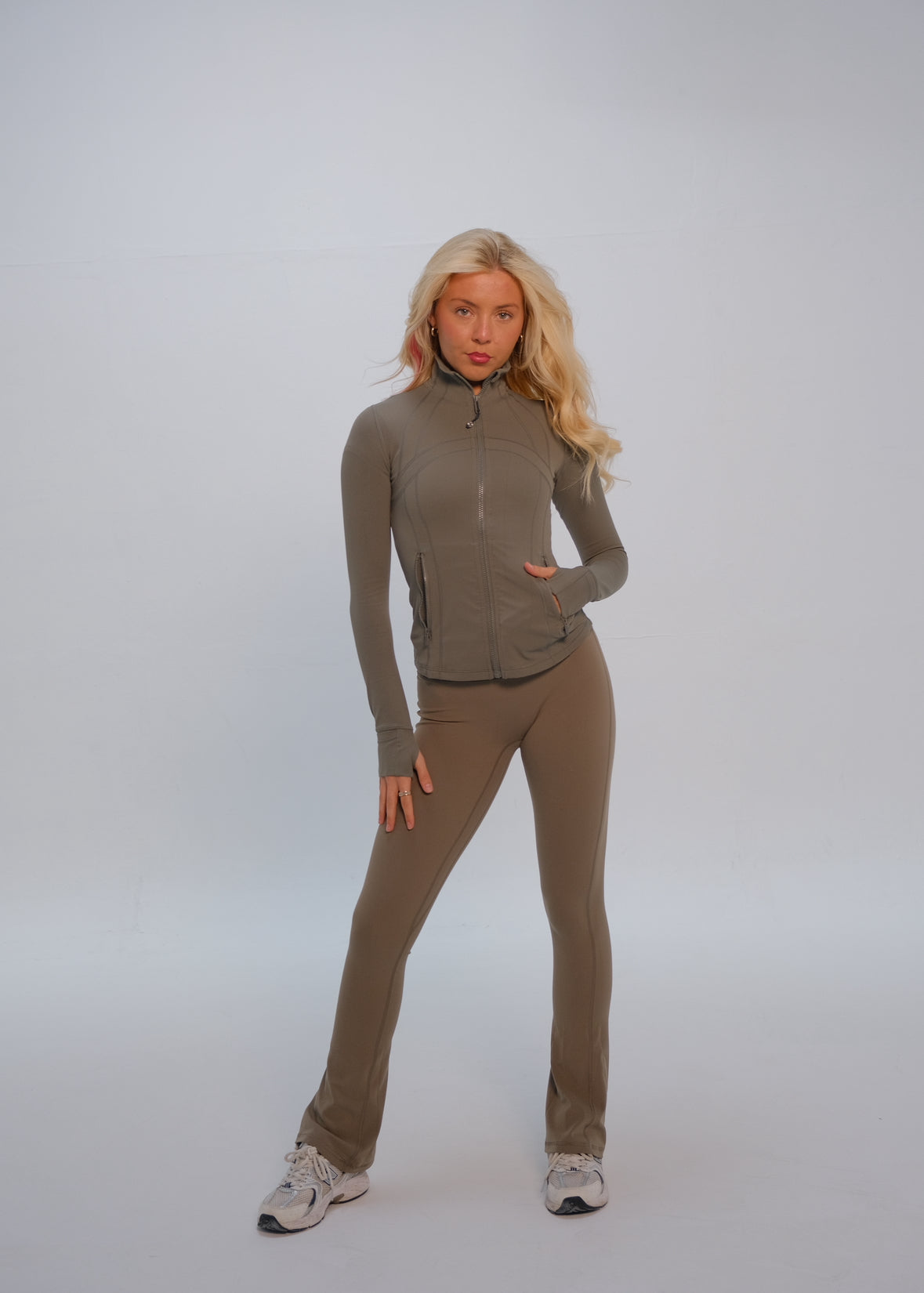 Premium 'Waist Sinching' Zip Jacket - Khaki / Ash